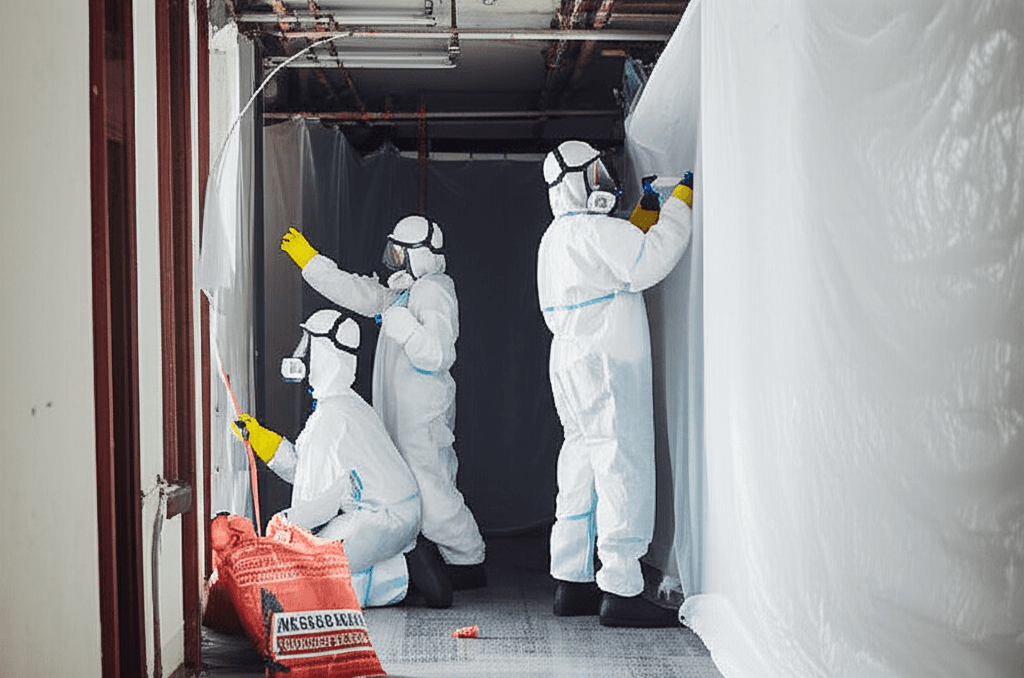 Asbestos abatement professionals at work