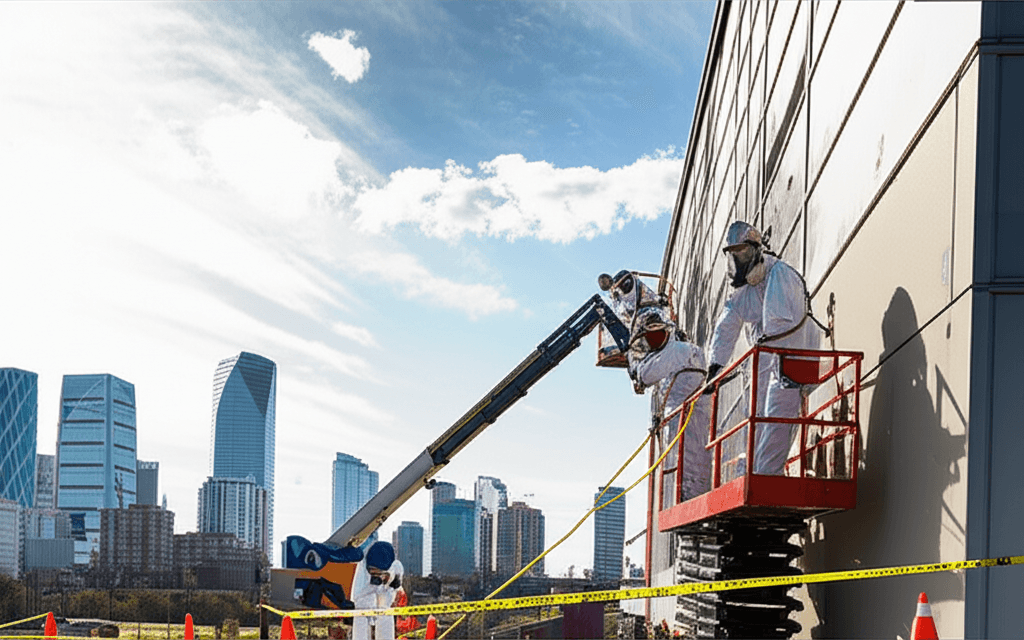 Makki Abatement crew preparing lead paint containment inside a Calgary home